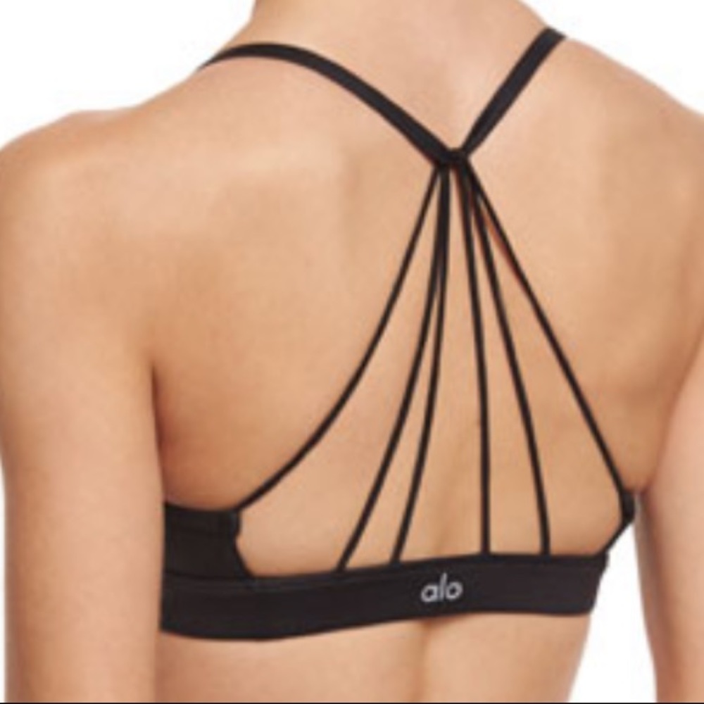 ALO Yoga Sunny Strappy Black Sports Bra Size Medium